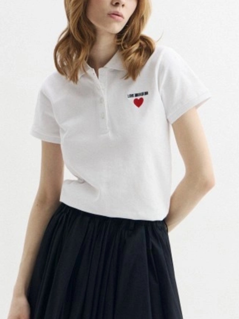 Love Moschino White Polo with Red Heart Patch
